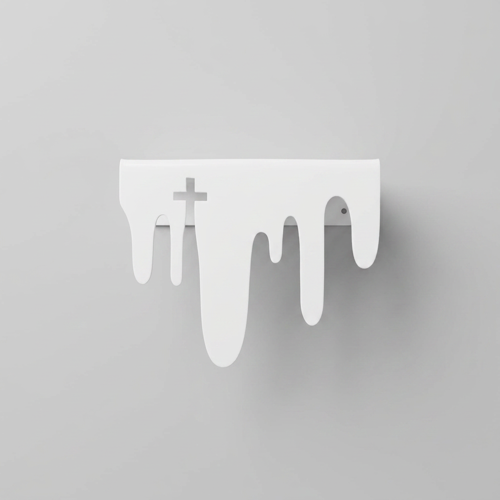 Bone-white acrylic drip shelf with a cut-out cross